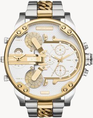 Diesel MR. DADDY 2.0 Multifunction (57mm) White & Gold Dial / Two-Tone Stainless Steel Bracelet DZ7486