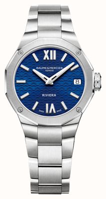Baume & Mercier Dames Riviera quartz (33 mm) blauwe wijzerplaat / roestvrijstalen armband M0A10727