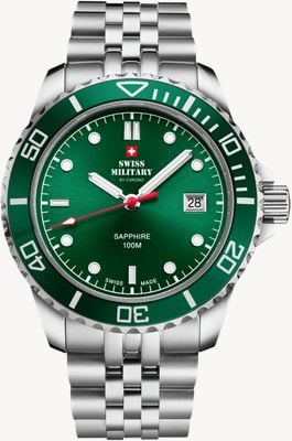 Swiss Military by Chrono Montre à quartz (42mm) cadran vert dégradé / bracelet en acier inoxydable SM34109.03