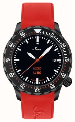 Sinn U50 hydro s 5000m (41mm) mostrador preto / pulseira de silicone vermelha 1051.020 RED SILICONE