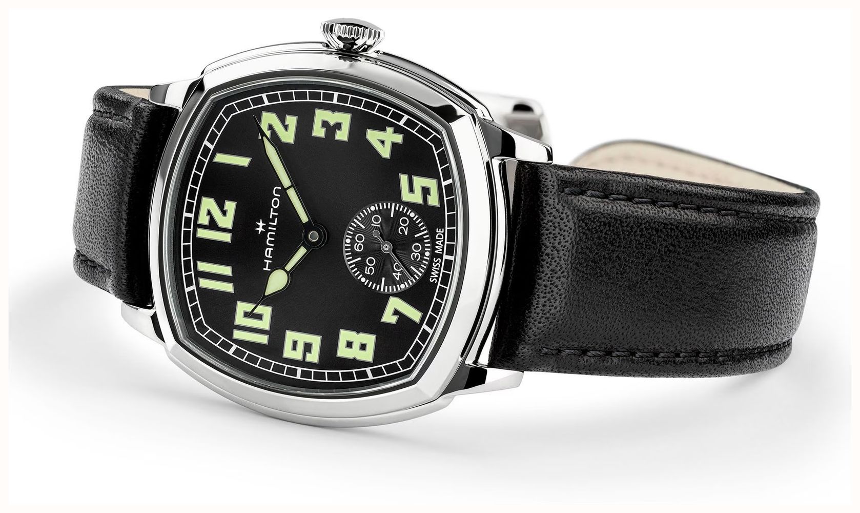 Hamilton American Classic Cushion Mechanical (34mm) Black Sunray Dial / Black Leather Strap Watch H36129730 - alternative Ansicht 2