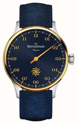 MeisterSinger Pangaea automatique (40 mm) cadran bleu foncé à aiguilles fermata / bracelet en cuir bleu foncé PDS917GLG-SF04