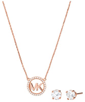 Michael Kors Rose Gold Plated MK Necklace and CZ Stud Earrings Set MKC1260AN791 James Moore Co. Jewellers of Distinction Since 1997 in Kenilworth Warwickshire