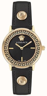 Versace V-образный циферблат (36 мм), черный циферблат/черная кожа VE2P00222