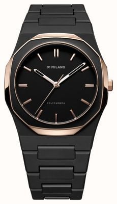 D1 Milano Schwarzes Polycarbonat-Mesh-Armband (40,5 mm), mattes schwarzes Zifferblatt / schwarzes Polycarbonat-Armband PCBJ35