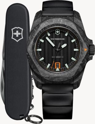 Victorinox I.n.o.x. carbon automatic + spartan swiss army knife (41mm) zwarte wijzerplaat / zwarte rubberen band 242023.1