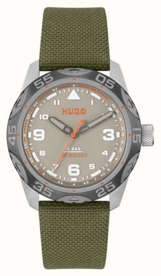 HUGO #trek mostrador bege / tecido verde e pulseira de couro 1530331