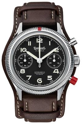 Hanhart 417 es heritage flyback - pulsanti rossi (39 mm) quadrante nero / cinturino in pelle marrone scuro - m H701.212-7110