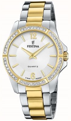 Festina Relógio feminino bicolor c/conjunto cz e pulseira de aço F20594/1