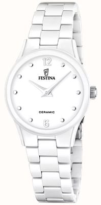 Festina Quartzo cerâmico (30,5 mm), mostrador branco / pulseira de cerâmica branca F20751/1