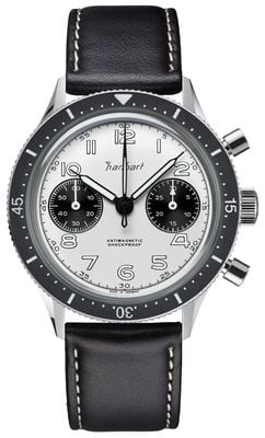 Hanhart 415 es panda (39mm) weißes Zifferblatt / schwarzes Lederarmband - m H703.201-8010