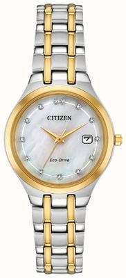 Citizen Diamante silhueta das mulheres | condução ecológica | mostrador em madrepérola | pulseira de aço inoxidável de dois tons EW2488-57D