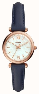 Fossil Women's Carlie | Mother-of-Pearl Dial | Blue Leather Strap ES4502