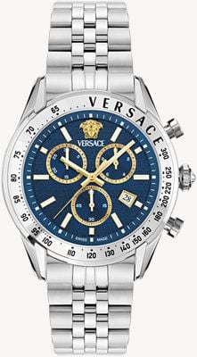 Versace Chrono Master (44 mm) blaues Chronographen-Zifferblatt / Edelstahlarmband VE8R00324