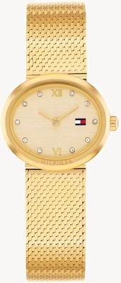 Tommy Hilfiger Moria (25 mm) goldenes Zifferblatt / goldfarbenes PVD-Edelstahl-Mesh-Armband 1782847