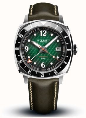 Duckworth Prestex Rivington GMT (42 mm), grünes Zifferblatt / grünes Lederarmband D489-04-E