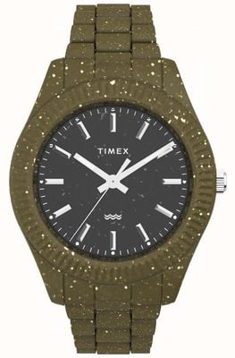 Timex Pulsera de material oceánico reciclado moteado verde #tide con esfera negra heredada para hombre TW2V77100