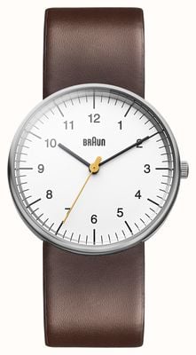 Braun Reloj para hombre con correa de cuero marrón y esfera blanca BN0021WHBRG