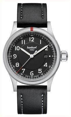 Hanhart Pioneer One Automatic (42 mm) quadrante nero / cinturino in pelle nera - m 762.210-7010