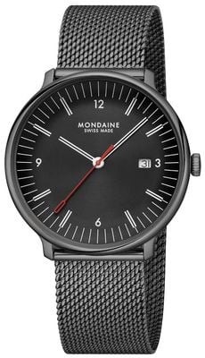 Mondaine Doppio (41 mm) esfera negra / pulsera de malla de acero inoxidable negra MLE.41220.SM