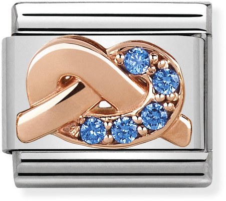 Nomination Classic Symbols In Stainless Steel With 9ct Rose Gold And Cubic Zirconia LIGHT BLUE Knot Charm 430302/10