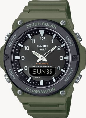 Casio Solar-Serie, Multifunktionsgerät (50,1 mm), schwarzes Zifferblatt/grünes Harzband AQ-S820W-3BVEF