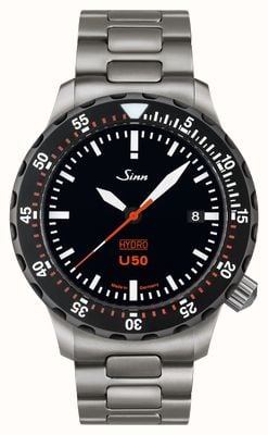 Sinn U50 hydro sdr 5000m (41mm) cadran noir / bracelet à maillons en H en acier inoxydable 1051.040 H-LINK