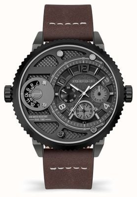 Police Ray (51mm) cadran noir / bracelet cuir marron PEWJF2195242