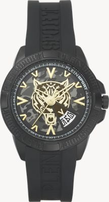 Plein Sport TOUCHDOWN 3-Hand Date (44mm) Grey Camo Dial / Black Silicone Strap PSFBA0423