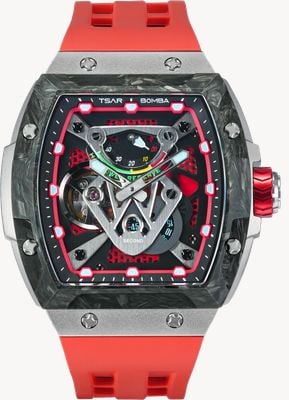 TSAR BOMBA Edição limitada de titânio automático Neutron (46 mm) mostrador vermelho / pulseira de borracha vermelha FKM TB8216TF-02