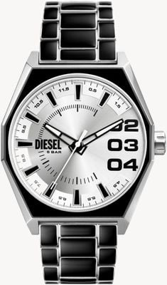 Diesel メンズスクレーパー（43mm）シルバーダイヤル/ブラック＆シルバーステンレススチールブレスレット DZ2195