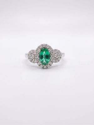 Clarity Jewellery Platinum Emerald And Diamond Triple Halo Ring J85797