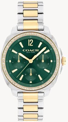 Coach Damenuhr Kitt (34 mm) mit grünem Zifferblatt und zweifarbigem Edelstahlarmband 14504394
