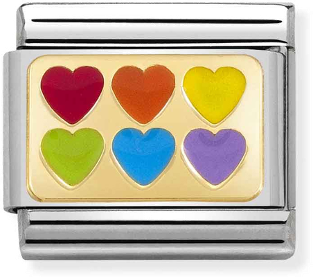 Nomination Classic 6 Rainbow Hearts Charm Steel Enamel And 18k Gold 030263/22