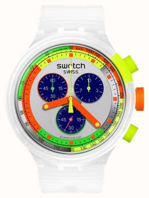 Swatch ネオンジェリー（47mm）マルチカラー文字盤 / マット透明シリコンストラップ SB02K100