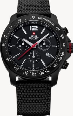 Swiss Military by Chrono Herren-Chronograph im Army-Stil (42 mm) schwarzes Zifferblatt / schwarzes Nylonarmband SM34033.06