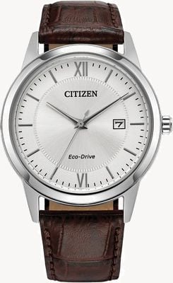 Citizen Herren | Öko-Antrieb | silbernes Zifferblatt | braunes Lederarmband AW1780-25A