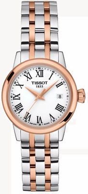 Tissot Klasyczny kwarc marzeń (28 mm) z białą tarczą / dwukolorową bransoletą ze stali nierdzewnej T1292102201300