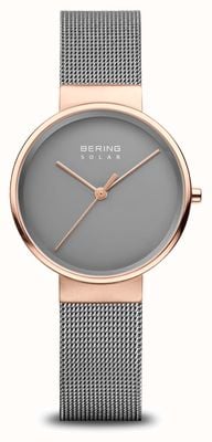 Bering Reloj solar de malla gris para mujer 14331-369