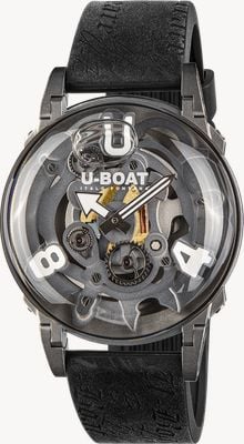 U-Boat Quadrante scheletrato grigio U-65 ss bianco (44 mm) / cinturino in silicone nero in stile vintage 3354