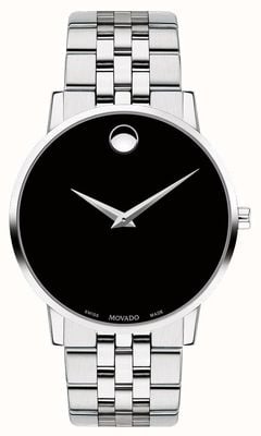 Movado Herrenuhr mit schwarzem Zifferblatt und Edelstahlarmband im Museumsstil 0607199
