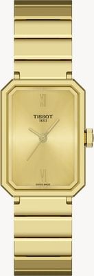 Tissot Srv quartz (21,8 mm) gouden wijzerplaat met zonnestraalmotief / gouden PVD roestvrijstalen armband T1601103302300
