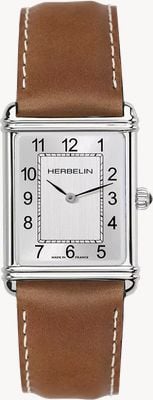 Herbelin Quarzo Art Déco (26,5 mm) quadrante argento spazzolato / cinturino in pelle marrone 17468AP22GD