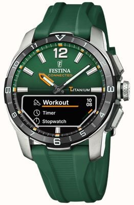 Festina Connected d Hybrid-Smartwatch (44 mm) grünes integriertes Digitalzifferblatt / grünes Gummiarmband F23000/2
