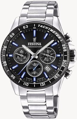 Festina 男士计时码表|黑色表盘|不锈钢手链 F20560/5