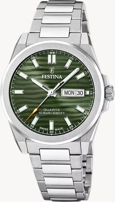 Festina Swiss Made Dune Day/Date Quartz (39.8mm) Green Wave Dial / Stainless Steel Bracelet F20073/4