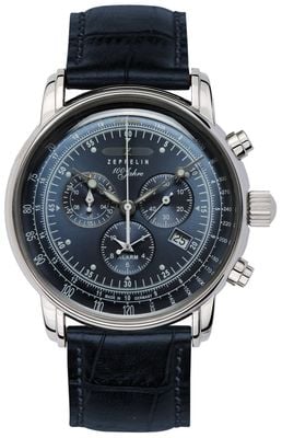 Zeppelin 100 Jahre Quartz Chronograph (42mm) Blue Dial / Blue Leather Strap 7680-3