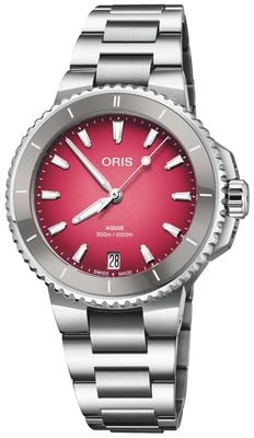 ORIS Zegarek automatyczny Aquis date "smak lata" (36,5 mm) z różową tarczą i bransoletą ze stali nierdzewnej 01 733 7792 4158-07 8 19 05P