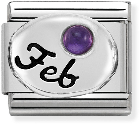 Nomination Classic February Birthstone Amethyst Sterling Silver & Steel Charm 330505/02