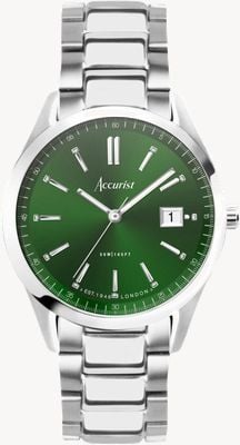 Accurist Herenhorloge voor elke dag (36 mm) met groene sunray wijzerplaat / roestvrijstalen band 74007